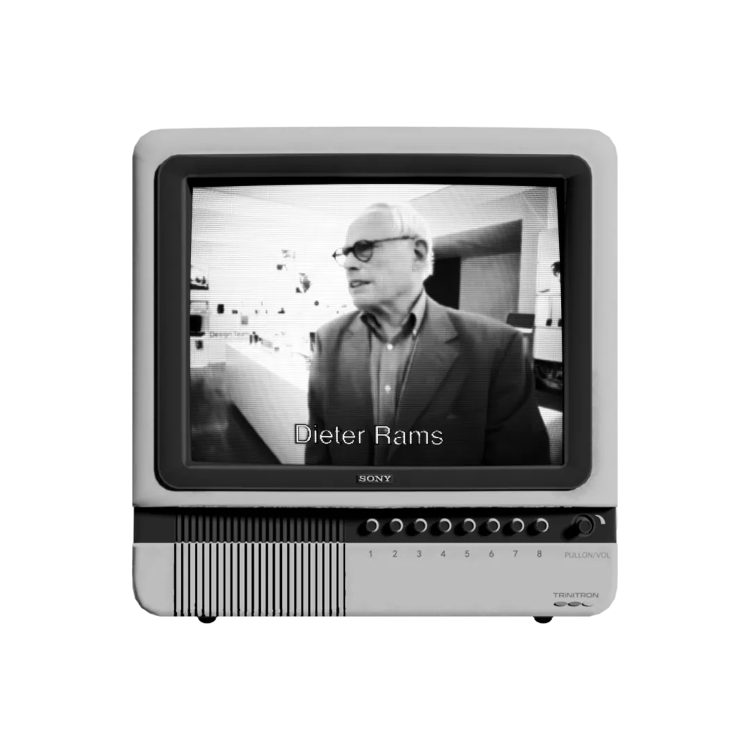 old tv with a video of dieter rams playing