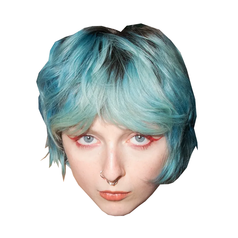 portrait of a girl with a blue hair and a red eyeliner