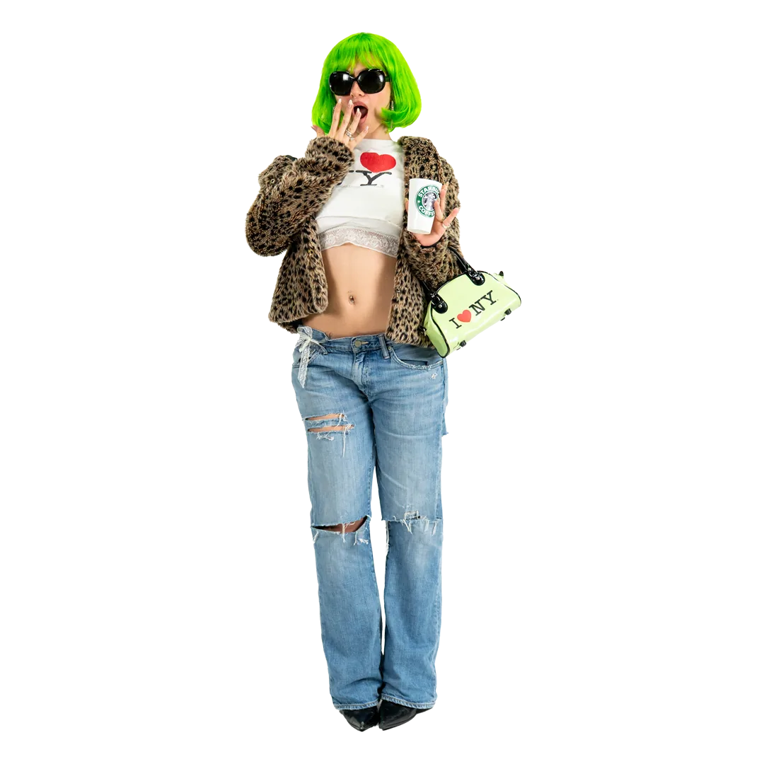 girl with green hair and i love ny t-shirt
