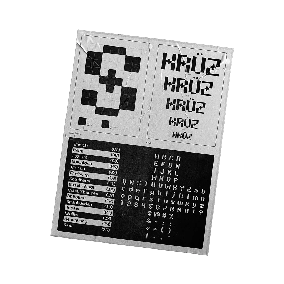 poster with type specimen of the krüz typeface